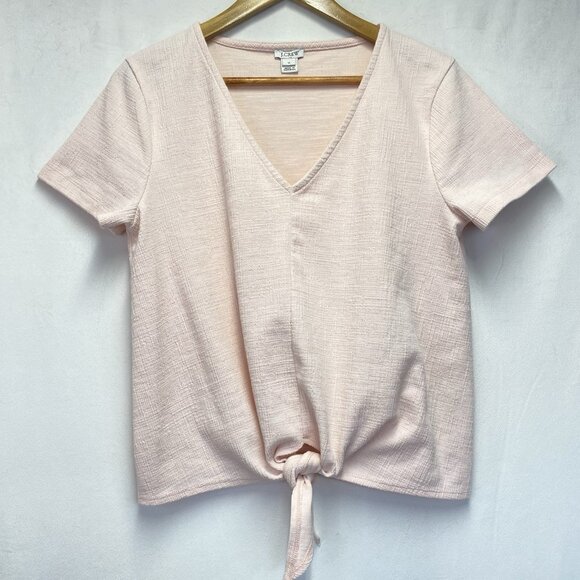 J.Crew Textured Short Sleeve V-Neck Knotted Front Top Women Medium Blush Pink - Picture 10 of 10